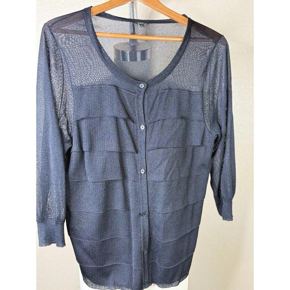 Talbots 3/4 Sleeve Button Down Women  Size L Cardigan Layered /‎ Ruffle front - Picture 2 of 9
